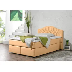 Boxspringbett MAINTAL, braun (karamell), Liegefläche B/L: 140cm x 200cm, H3, Bonnell-Federkernmatratze, Seitliche Einfassung Unterbox und Obermatratze: Mikrovelours (100% Polyester), Spiegelfläche der Unterbox und Obermatratze: 100% Polyester, Komplettbetten, in diversen Ausführungen