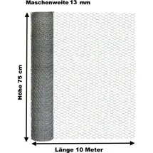 EXCOLO Hasendraht verzinkt 75cm, x 10m, Sechseckdraht Tauben- Vogel- Kaninchendraht 13mm)