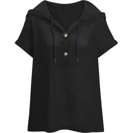 LASCANA Strandshirt "aus sommerlichem Waffelstrick", Damen, Gr. 36/38, blau (schwarz), Strick, Obermaterial: 64% Polyester, 34% Viskose, 2% Elasthan, leicht transparent, unifarben, lässig geschnitten normal, V-Ausschnitt, Shirts, mit Kapuze und Knopfleiste