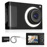 ARNSSIEN Digitalkamera für Kinder, 1080P Vintage Kinderkamera, 2,4 IPS-Bildschirm Kinder Kamera mit 16 LED-Füllung Lichter, Geburtstag Festival Geschenk für Ältere, Jugendliche, Studenten, Anfänger,Y2