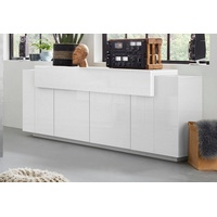 möbelando Sideboard Corona (BxHxT: 200x85,6x45 cm), in weiß/weiß hochglanz mit 4 Türen und 3 Einlegeböden weiß