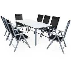 Gartensitzgruppe Bern 9-tlg 8 Personen Silber Alu Milchglas Glas