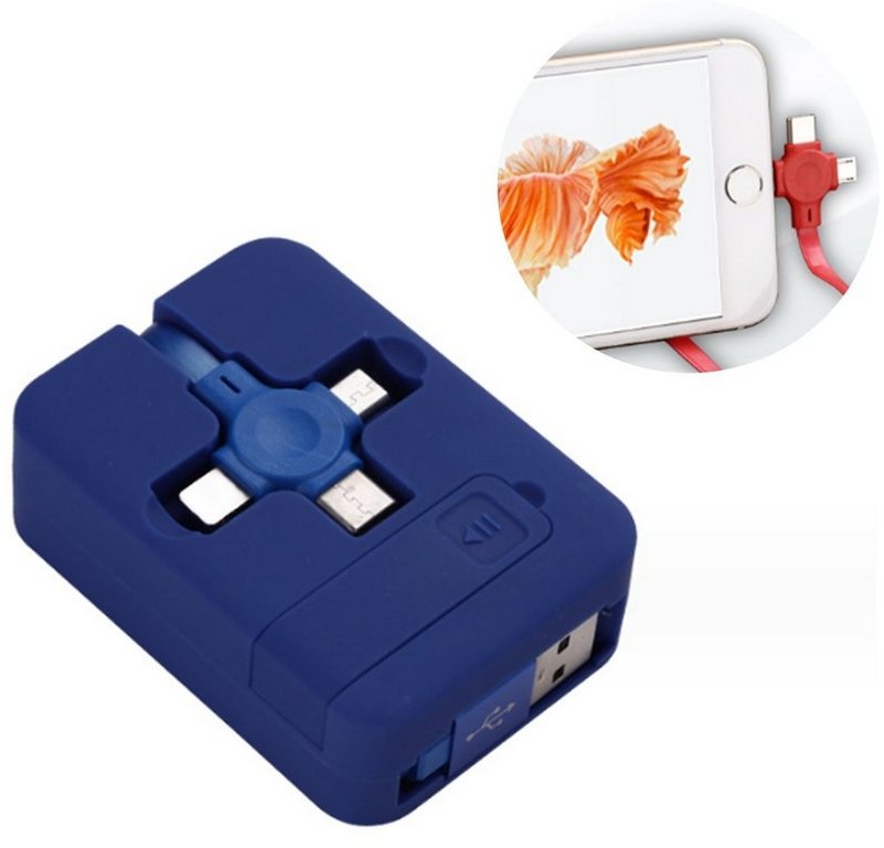 Diida Ladekabel,Datenkabel,3-in-1-Kabel,Datenübertragbar,Handyhalterung Smartphone-Kabel blau