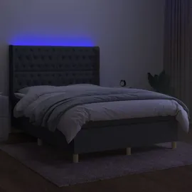 vidaXL Boxspringbett mit Matratze & LED Dunkelgrau 140x190 cm Stoff