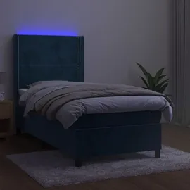 vidaXL Boxspringbett mit Matratze & LED Dunkelblau 100x200 cm Samt - Blau