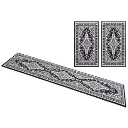 Bettumrandung MY HOME "Oriental, Made in Belgium" Gr. 14, grau, H:7mm, Obermaterial: 100% Polypropylen, Bettumrandung, Läufer-Set, Kurzflor, Orient-Optik, mit Bordüre, pflegeleicht, elegant