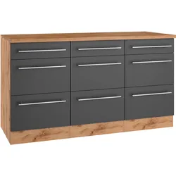 Unterschrank KOCHSTATION "KS-Wien", grau (anthrazit, wotaneiche), B:150cm H:85cm T:60cm, Schränke, edel aussehende gestiftete Fronten