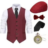 Gionforsy 20er Jahre Herren Weste Kostüm Zubehör Set mit Hut Weste Fliege Krawatte Taschenuhr Gangster Accessoires Set für Great Gatsby Party Halloween Karneval Fasching Mottoshow