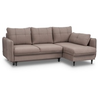 Siblo Ecksofa Modernes, ausklappbares Ecksofa Arria mit Schlaffunktion - bequemes Ecksofa - stilvolles Ecksofa - Bettzeugbehälter - Holzbeine - Wohnzimmer braun