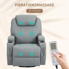 Homcom Relaxsessel mit Massagefunktion Fernsehsessel mit Liegefunktion, Wippfunktion, Drehbar TV-Sessel mit Federsystem, Hellgrau
