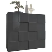 INOSIGN Highboard INOSIGN "Dama Höhe 111 cm, Breite 121 cm, Kommode 2 Türen, Hochkommode", grau (anthrazit hochglanz lack), Sideboards, Highboard, Front in 3D-Optik, viel Stauraum, verschiedene Farben