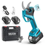 SEESII Akku Astschere 55 mm – Elektrische Gartenschere mit LED-Licht, 2× 4000 mAh Akkus, SK5-Klinge, Bürstenlosem Motor, LCD-Anzeige, Für Obstgärten, Landschaftspflege und Professionelle Gartenarbeite