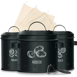 kitchenquality Kartoffelaufbewahrungsbox 3er-Set schwarz 22,2 x 21,5 cm / 13,8 x 19 cm / 11,5 x 17 cm