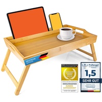 Frühstückstablett Bambus Bett-Tablett Serviertablett Betttisch mit klappbaren Beinen - auch als Lapdesk, Notebook-Tisch verwendbar (Deluxe)