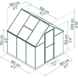 CANOPIA Gewächshaus 6x6 Alu grün HKP 4 mm 3,4 m² inkl. Stahlfundament