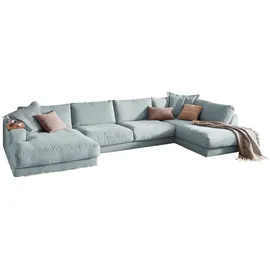 KAWOLA Wohnlandschaft U-Form Madeline Cord Longchair links hellblau