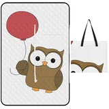 JZemdybill Picknickmatte mit Reißverschluss, Eule, Ballon, Picknickdecke, Outdoor-Teppiche, 150 cm x 100 cm