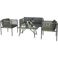 Outsunny Gartenmöbel Set aus Polyrattan Lounge-Set mit 2er Sofa Sessel Glastisch Kissen wetterfest Balkonmöbel für 4 Personen Outdoor Sitzgruppe Terrassenmöbel für Garten Balkon Grau