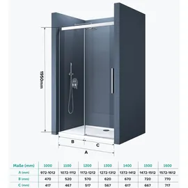 doporro Duschtür Nischentür dusche Duschabtrennung Duschkabine 100x195cm Duschwand Chrom ESG-Sicherheitsglas Duschabtrennung mit Soft-Close Klarglas inkl. Nano-Beschichtung Teramo12k-plus