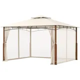 COSTWAY Pavillon, 3,6x3m Gartenpavillon, wasserdicht mit Moskitonetz beige