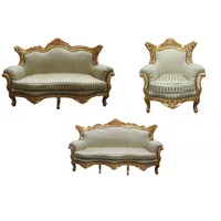 Casa Padrino Barock Wohnzimmer Set Jadegrün/ Gold - 3er Sofa+2er Sofa + 1 Sessel