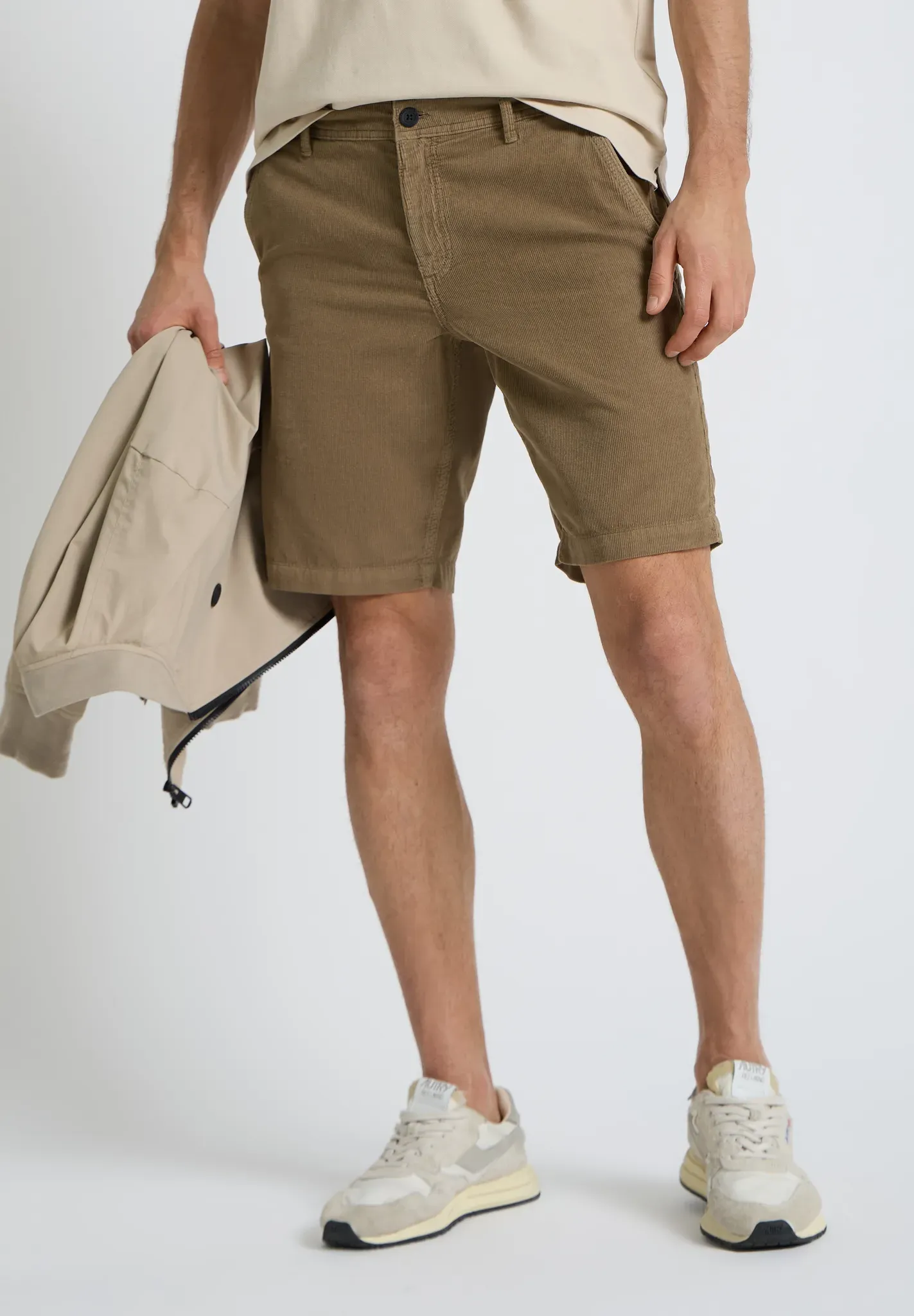 Shorts STREET ONE MEN, Herren, Gr. 32, warm sand, Web, 100% Baumwolle, unifarben, regular fit kurz, Hosen Shorts, in Cord-Optik