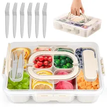 turiueba Snackschale mit Deckel, Snackbox mit Fächern, + 6 Gabeln Snackteller Snack Box Snackdose Snackboxen Boxen Lunchables Schalen Dose Kinder Organizer Behälter Snackbehälter Wiederverwendbar Container
