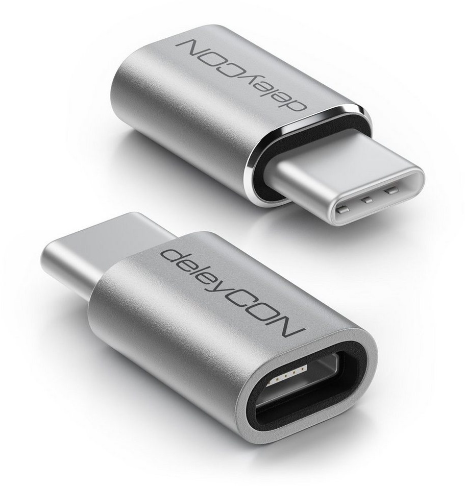 deleyCON deleyCON 2x Micro USB auf USB-C Adapter aus Alu Handy Smartphone USB-Adapter