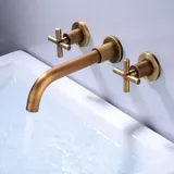 Tonchean - Antiker schwarzer Messing-Waschbecken-Mischhahn, Wandmontage, Doppelgriff, Chrom-Waschbecken-Wasserhahn, goldener Wasserhahn,