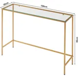 [en.casa] Kronoby Konsolentisch 100x30x80 cm Goldfarben/Klarglas