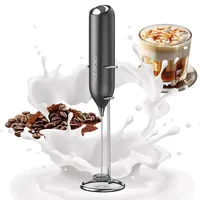 CIRCLE JOY Milchaufschäumer Stab, Milchschäumer Elektrisch mit Edelstahlständer, Batteriebetriebener Milk Frother für Kaffee, Latte, Cappuccino, Heiß & Kalte Schokolade, Schwarz