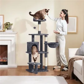 Yaheetech Kratzbaum Katzenkratzbaum 145 cm Stabiler Katzenbaum mit Aussichtsplattform Liegemulde Sisalstämme Kletterbaum für kleinen mittelgroßen