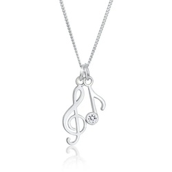Elli Kette mit Anhänger Notenschlüssel Note Kristalle Silber, Notenschlüssel silberfarben
