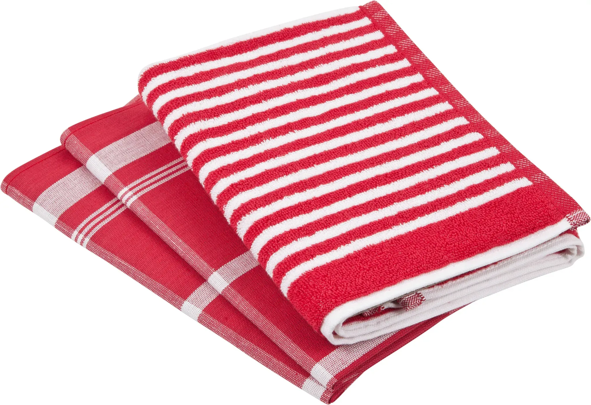 Geschirrtuch ROSS "Exclusiv", rot, 3 Stk., 100 % Baumwolle 50 % Baumwolle 50 % Leinen, 100% Baumwolle, 50% Baumwolle, 50% Leinen, Geschirrtücher, 1x Küchen-Frottiertuch (Streifen) und 2 Geschirrtücher (Karodesign)