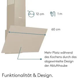 Wiggo Dunstabzugshaube 60cm kopffrei I Abluft Umluft Dunstabzug 650m3/h - Touch-Display 4 Stufen I Energieeffizienzklasse A Schräghaube inkl. Fet...