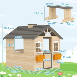 Outsunny Spielhaus für Kinder Holz Natur