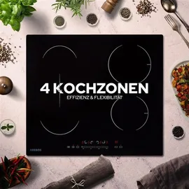 Arebos Induktionskochfeld mit Booster-Funktion | 7200W | 4 Kochfelder Flexzone | 59 cm | Autark mit Sensor Touch, Timer, Kindersicherung, �berhitzungsschutz,