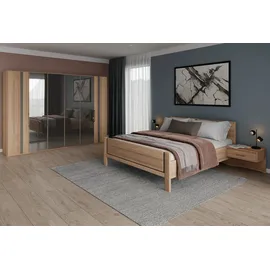 Musterring Schlafzimmer-Set MUSTERRING "Sorrent, Kleiderschrank, Bett & Nachtkommoden, teilmassiv Eiche", braun, Schrank 300cm Breit / 216cm Hoch + ohne Matratze, B/H: 180cm x 200cm, Schrank 300cm Breit / 216cm Hoch, Glas, Hartfaserplatte, Holz teilmassiv,