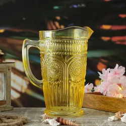 MARELIDA Krug Vintage Boho Blumenmuster Karaffe Tee Saft Kanne Glas 1,4l gelb