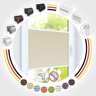 Plissee Nach Maß - Konfigurieren Sie Ihr Hochwertiges Plissee Ohne Bohren, Zum Kleben, Klemmfix oder Mit Bohren - Gestalten Sie Nach Ihren Wünschen