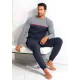 LE JOGGER Pyjama LE JOGGER Gr. 60/62, bunt (grau, meliert, blau) Herren Homewear-Sets in langer Form mit kontrastfarbenen Streifen Bestseller