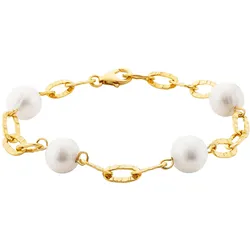 Armband JULIE JULSEN "925/- Sterling Silber vergoldet 4 Perlen 19cm lang", gold, Armbänder, Damen, 19cm, Silber 925 (Sterlingsilber), glitzernd