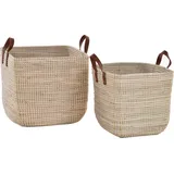 Set/2 Handgearbeitete Seegras Dekokörbe zur Aufbewahrung Flechtkorb Korb Natur mit weißen Wicklungen (Hell Natur, Set/2 Quadratisch (44x44x41 / 38x38x35cm))