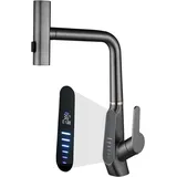 Wasserfall-küchenarmatur Mit Ausziehbrause, 3-funktions-wasserhahn, 360° Schwenkbar, Digitalanzeige, Einschraub-armatur, 59a Kupfer, Korrosionsbeständig, Langlebig