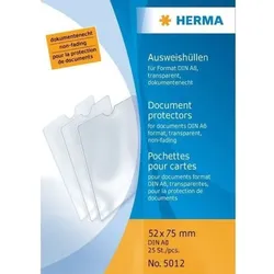 HERMA Ausweishülle 52 x 75 mm transparent für Dokumente im Format A8, Packung à 25 Stück
