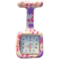Taschenuhr für Krankenschwestern von Boolavard® TM, farbig gemustert, Silikon-Gummi-Uhr – quadratisch, blasse, lilafarbene Blumen