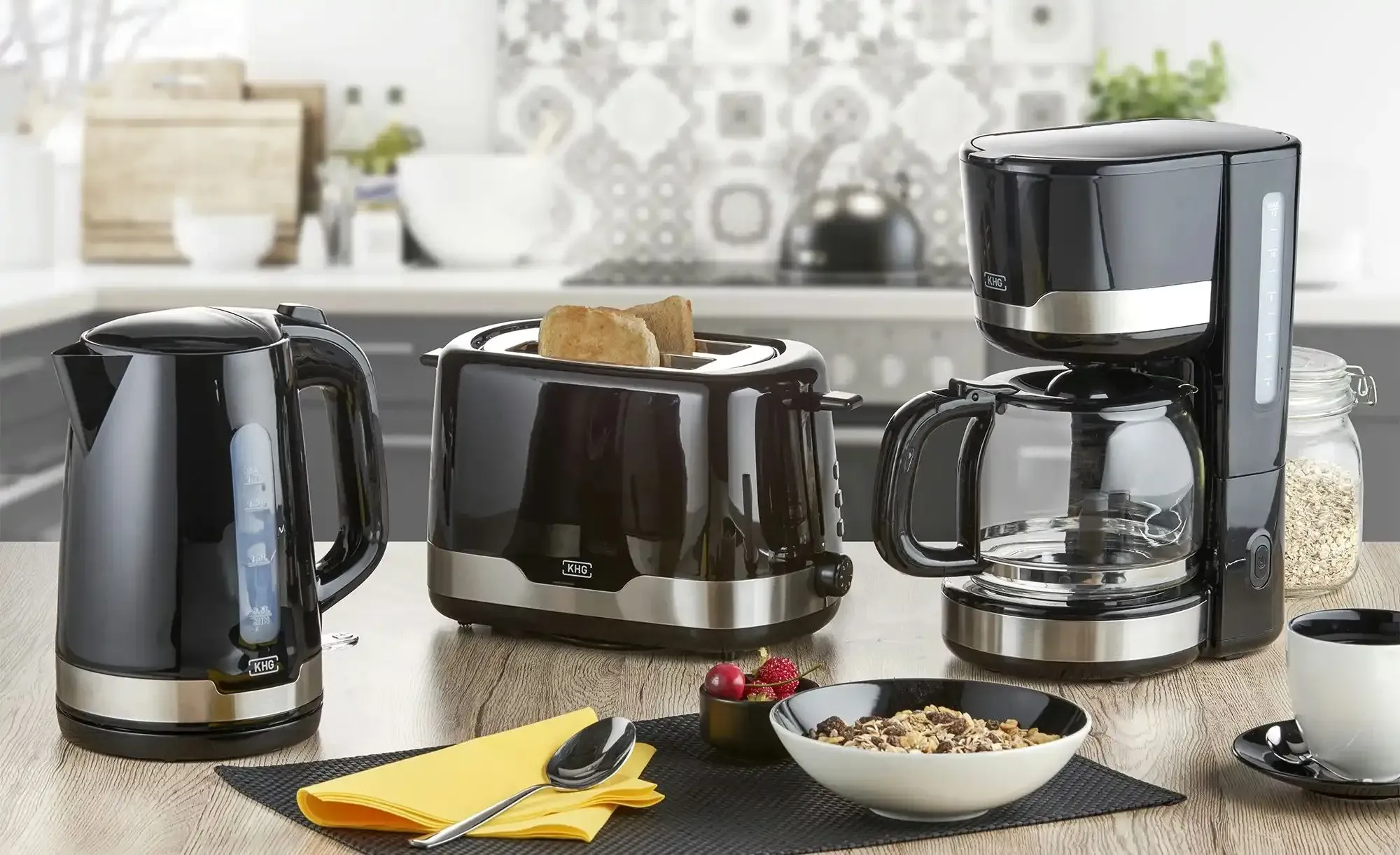 KHG Toaster  TO-857 SE2 , schwarz , Metall,Edelstahl,Kunststoff , Maße (cm): B: 30 H: 18 T: 16.5