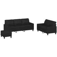 VidaXL 3-tlg. Sofagarnitur mit Kissen Schwarz Kunstleder