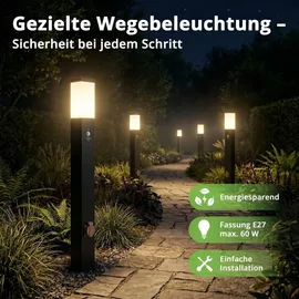 Grafner Wegeleuchte Aluminium 100 cm mit 2 Steckdosen und Bewegungsmelder schwarz anthrazit