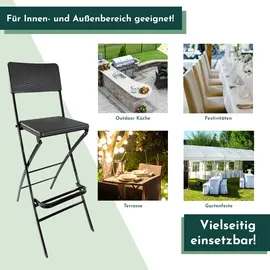 Lemodo Barhocker klappbar 2er Set Sitzfläche in Rattanoptik  Schwarz